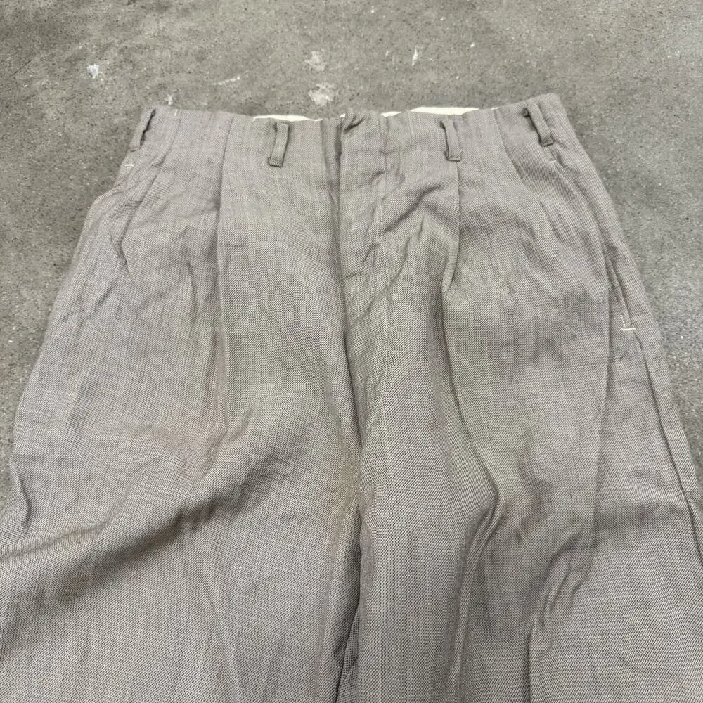 VINTAGE 50s WOOL ROCKABILLY BEIGE RELAXED PLEATED TALON ZIP TROUSERS PANTS 29x27